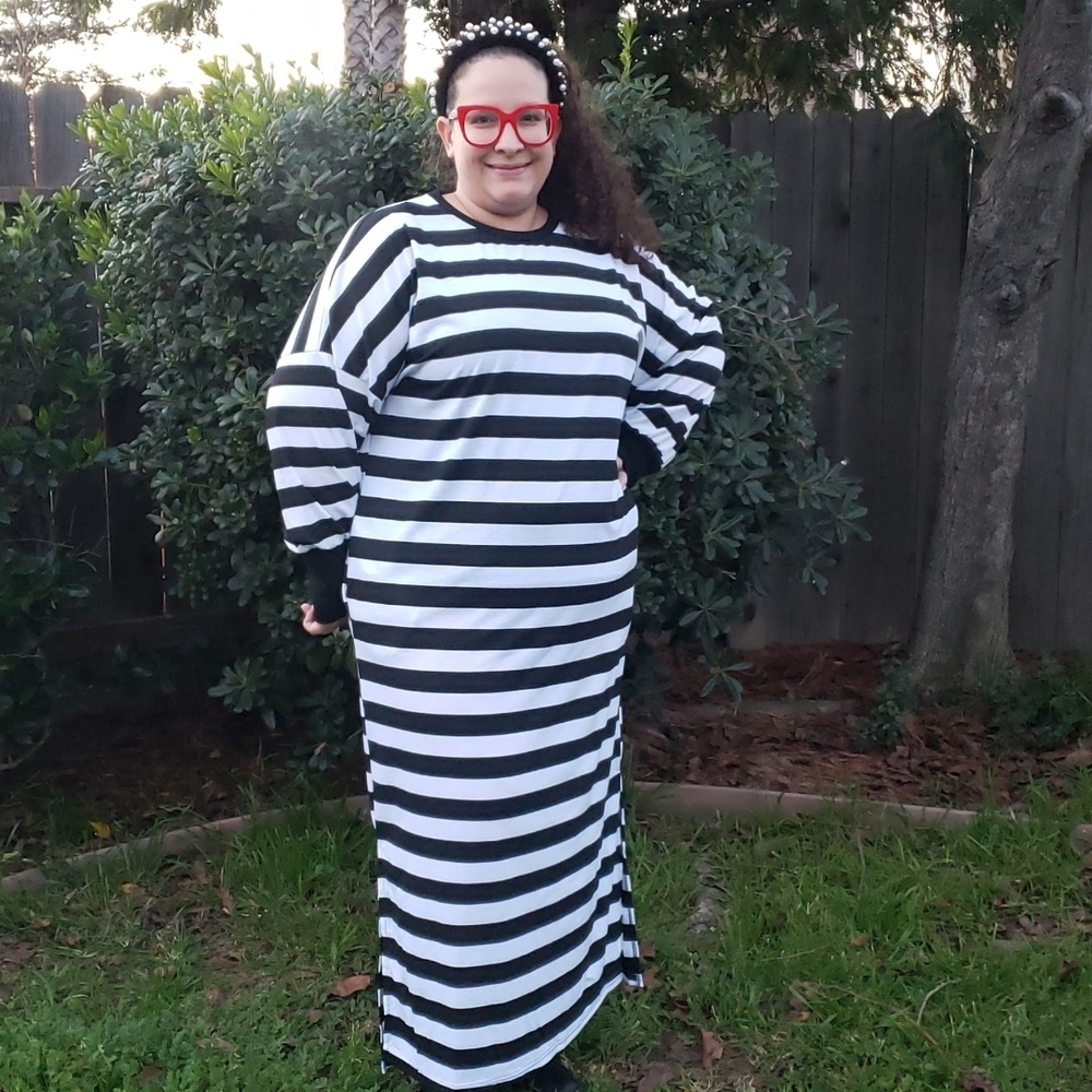 Black and White Striped Light Sweater Dress